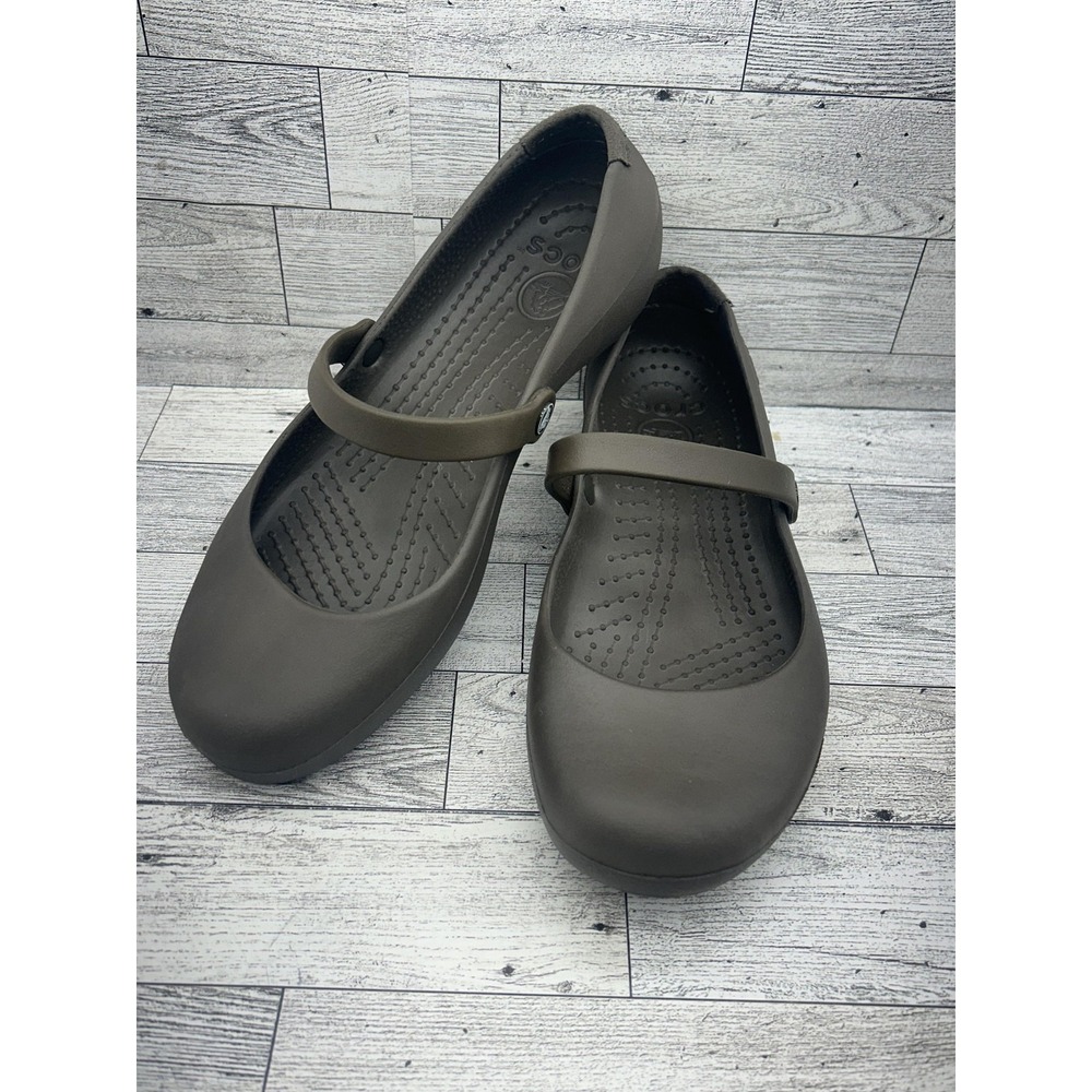 Crocs Mary Jane‎ Shoes Womens Size 5 Brown Comfort Lightweight Slip On Flats